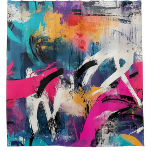 Edgy Urban Graffiti with Vivid Colour Splashes Shower Curtain