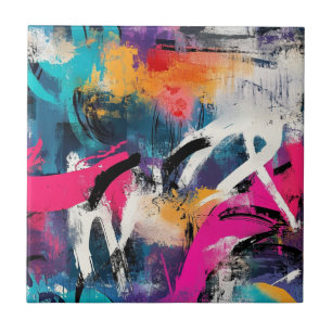 Edgy Urban Graffiti with Vivid Colour Splashes Tile