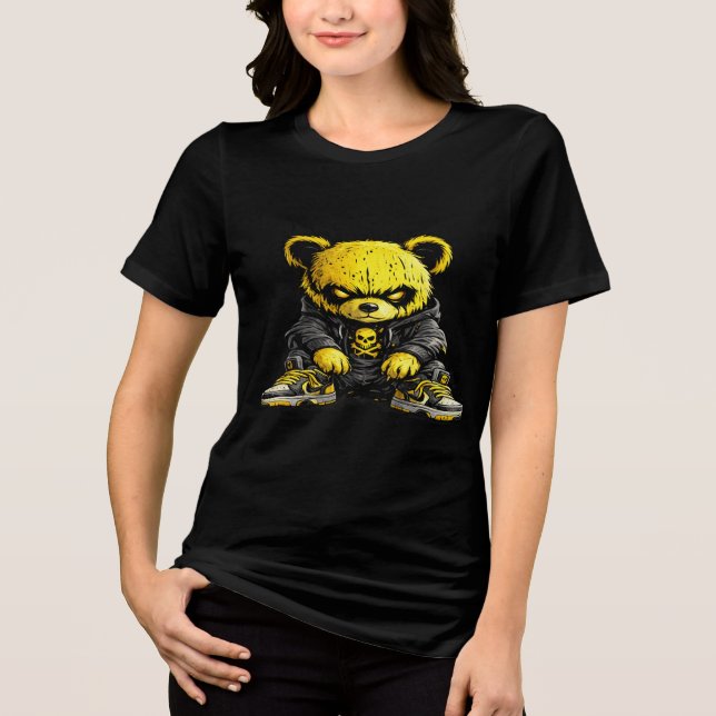 Edgy Yellow Bear Street Style Graphic T-Shirt Tri-Blend Shirt (Front)