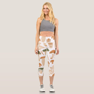 Edible Mushrooms Linocut Vintage Pattern Capri Leggings