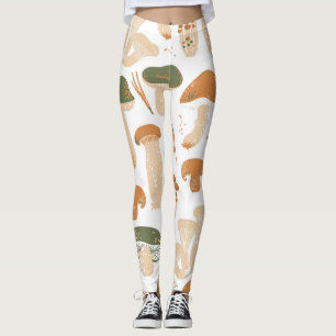 Edible Mushrooms Linocut Vintage Pattern Leggings