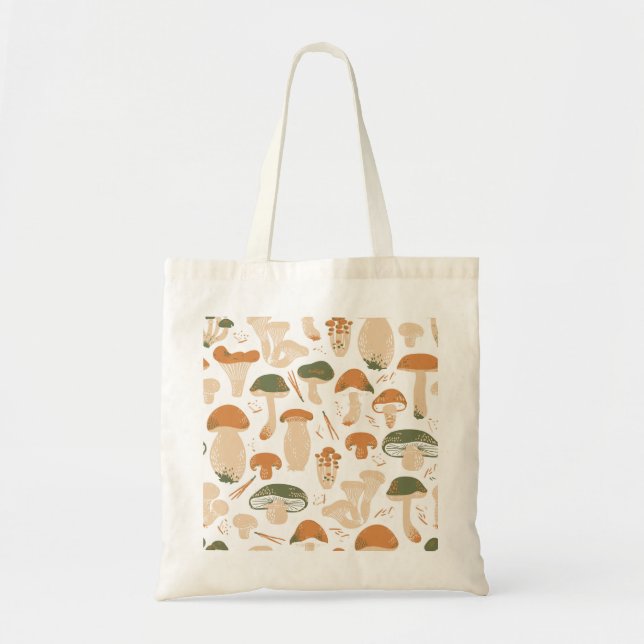 Edible Mushrooms Linocut Vintage Pattern Tote Bag (Front)