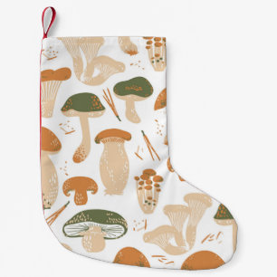 Edible Mushrooms seamless pattern. Linocut old sty Small Christmas Stocking