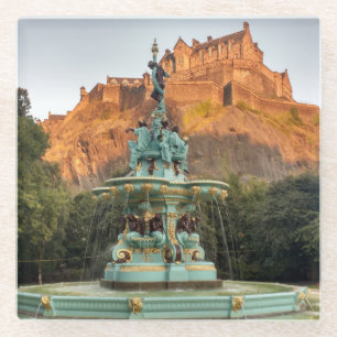 Edinburgh Castle Fountain Princes Street Gardens Glass Coaster