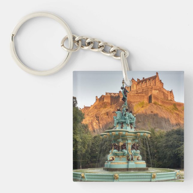 Edinburgh Castle Fountain Princes Street Gardens Key Ring (Front)
