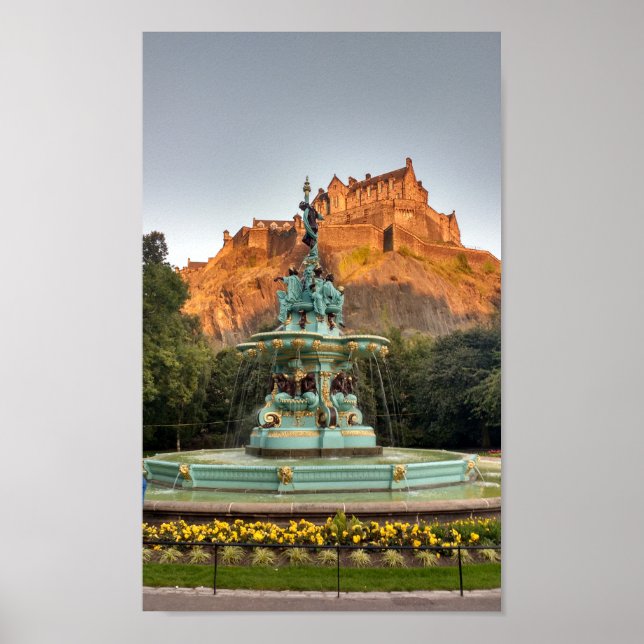 Edinburgh Castle Fountain Princes Street Gardens Poster (Front)