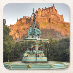 Edinburgh Castle Fountain Princes Street Gardens Square Paper Coaster