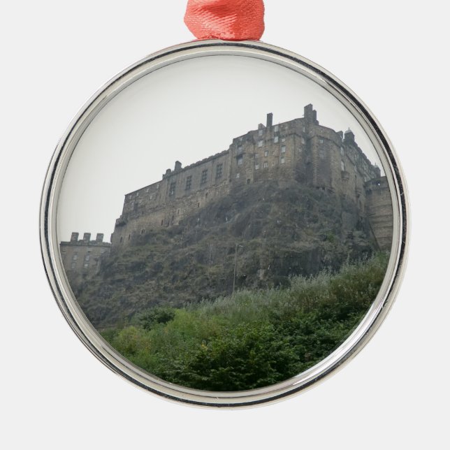 Edinburgh Castle in the Mist Metal Tree Decoration (Front)