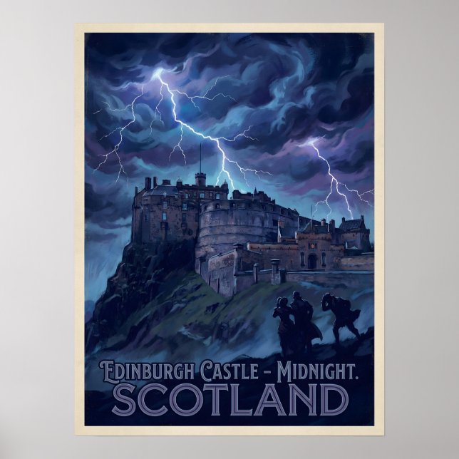 Edinburgh Castle Midnight Storm Gothic Travel  Poster (Front)