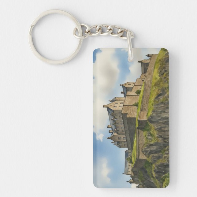 Edinburgh Castle Scotland Watercolor Key Ring (Front)