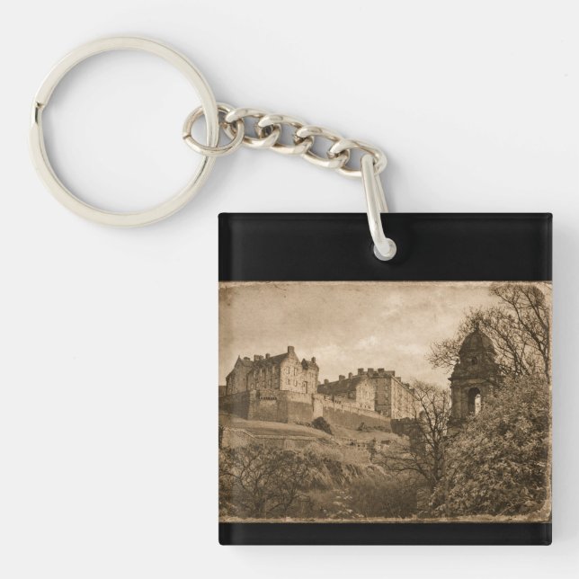 Edinburgh Castle Sepia Photograph Key Ring (Front)