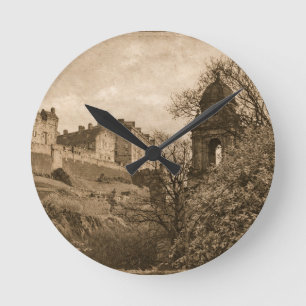 Edinburgh Castle Sepia Photograph Round Clock