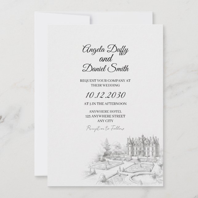 Edinburgh Castle Sketch Wedding Invitation (Front)