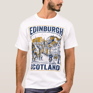 Edinburgh Castle Skyline With Bagpiper In Street T-Shirt