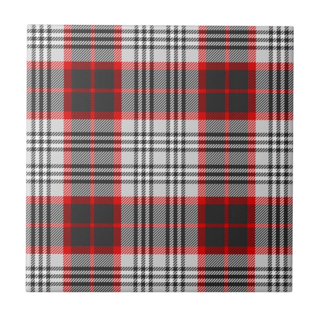 Edinburgh City Tartan Plaid Grey Black Red Tile (Front)