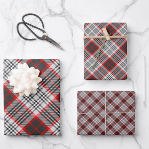 Edinburgh City Tartan Plaid Grey Black Red Wrapping Paper Sheet