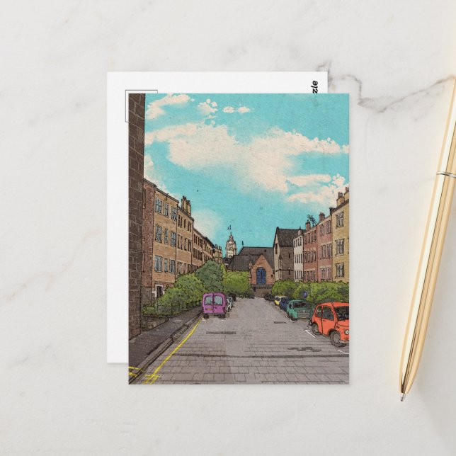 Edinburgh Downtown Cityscape Illustration Postcard (Front/Back In Situ)
