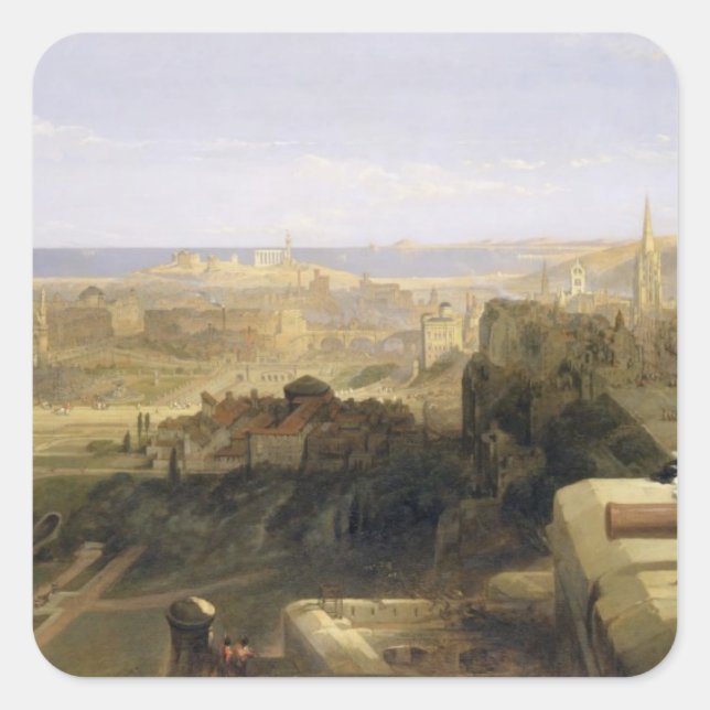 Edinburgh from the Castle, 1847 (oil on canvas) Square Sticker (Front)