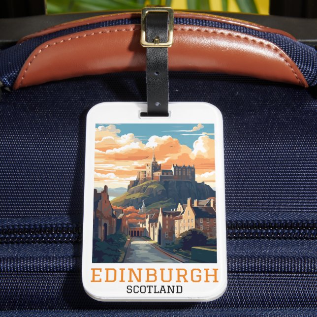 Edinburgh Scotland Castle Retro Vintage Travel Luggage Tag (Front Insitu 2)