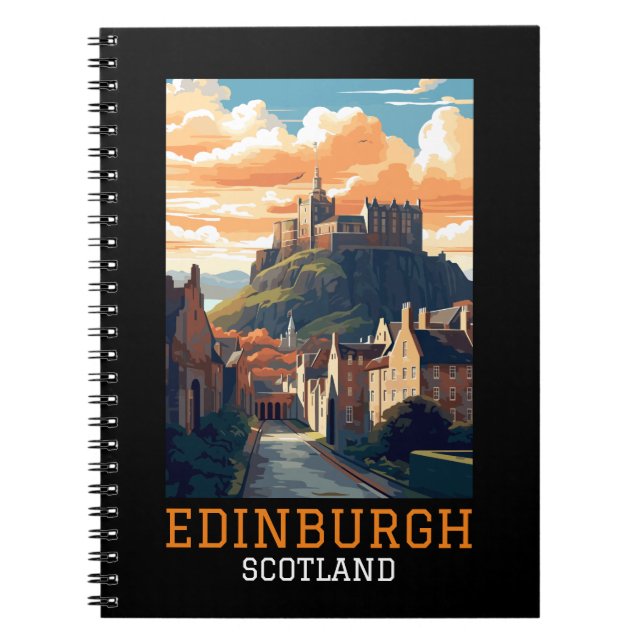 Edinburgh Scotland Castle Retro Vintage Travel Notebook (Front)