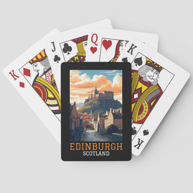 Edinburgh Scotland Castle Retro Vintage Travel Playing Cards (Back)