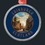 Edinburgh Scotland Retro Distressed Circle Metal Tree Decoration<br><div class="desc">Edinburgh retro vector travel design. Edinburgh is Scotland's compact,  hilly capital. It has a mediaeval Old Town and elegant Georgian New Town with gardens and neoclassical buildings.</div>