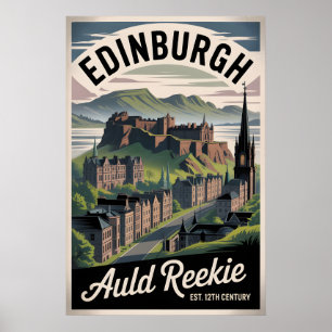 Edinburgh Scotland Retro Style Travel Cityscape Poster