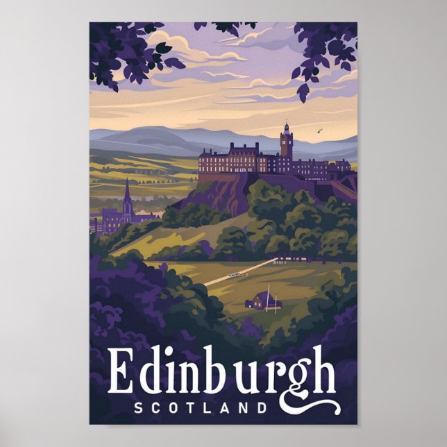Edinburgh Scotland Vintage Art Travel Illustration Poster (Front)