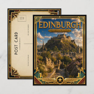 Edinburgh Scotland Vintage Castle on Hill Art Deco Postcard