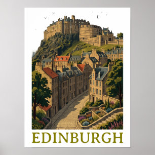 Edinburgh Scotland Vintage Travel Iconic Castle Poster
