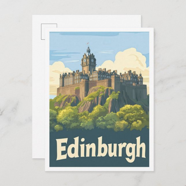 Edinburgh Scotland Vintage Travel Illustration Postcard (Front/Back)