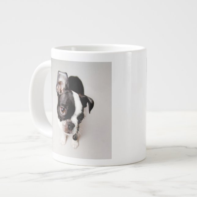Edison Boston Terrier puppy. Large Coffee Mug (Front Left)