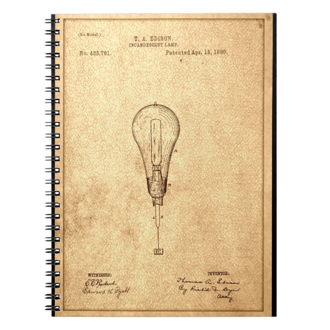 Edison Bulb Patent Spiral Notebook (Front)