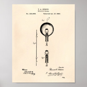 Edison Electric lamp 1880 Patent Art - Old Peper Poster