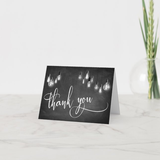 Edison Lights Chalkboard Typography Thank You Card (Front)