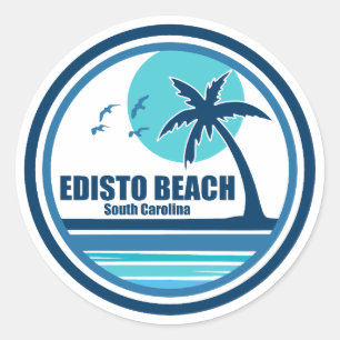 Edisto Beach South Carolina Palm Tree Birds Classic Round Sticker