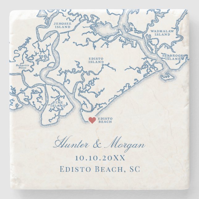 Edisto Beach Wedding Favour Edisto Island Map Stone Coaster (Front)