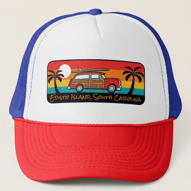 Edisto Island, SC Surf Woody Trucker Hat (Front)