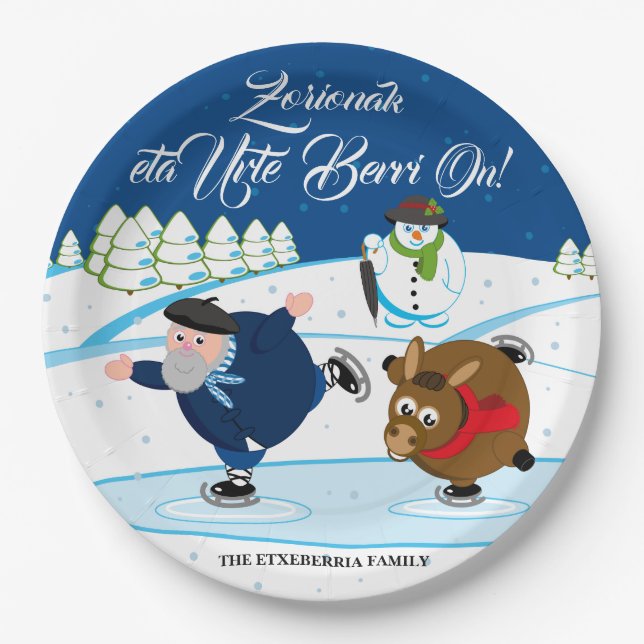Edit, Christmas / Navidad, Olentzero ice skating, Paper Plate (Front)
