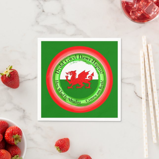 Edit Matching Welsh Dragon St David's Day Cocktail Napkin (Insitu)