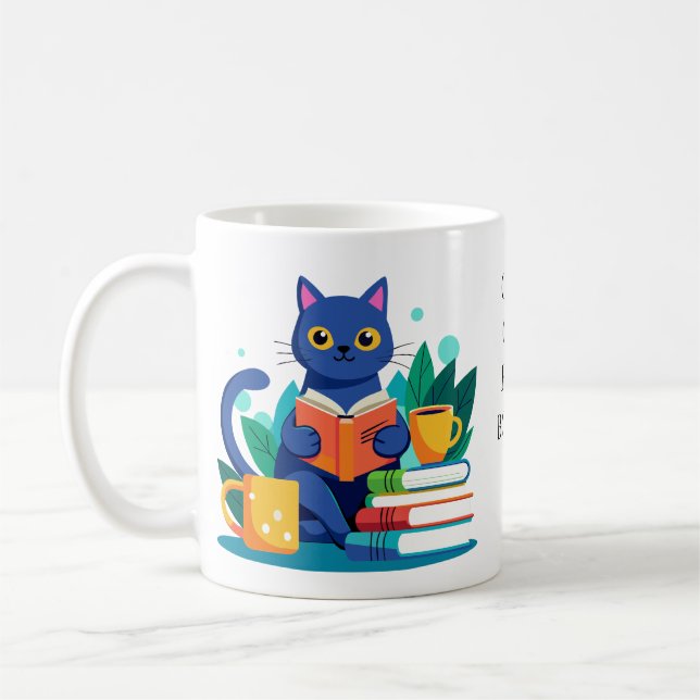 Edit Name Personalise Cool Cats Read Books Coffee Mug (Left)