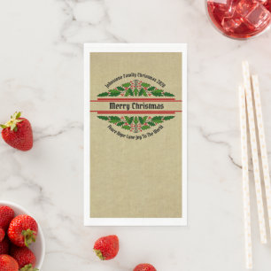 Edit Name Text Matching Christmas Holly Napkin