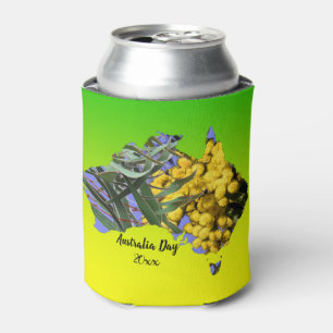 Edit Text Australia Day Gum Leaf Wattle  Can Cooler