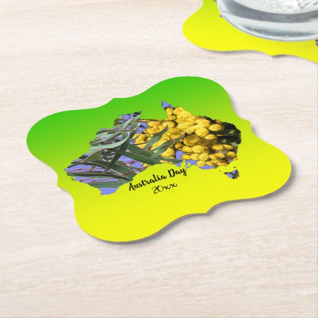 Edit Text Australia Day Gum Leaf Wattle Paper Coas Coaster (Angled)