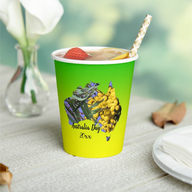 Edit Text Australia Day Gum Leaf Wattle Paper Cups (Insitu)