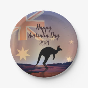 Edit Text Flag Kangaroo Australia Day 7" Paper Plate