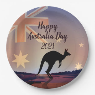 Edit Text Flag Kangaroo Australia Day  9" Paper Plate