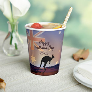 Edit Text Flag Kangaroo Australia Day Paper Cups