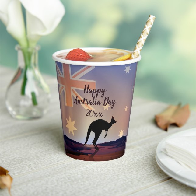Edit Text Flag Kangaroo Australia Day Paper Cups (Insitu)
