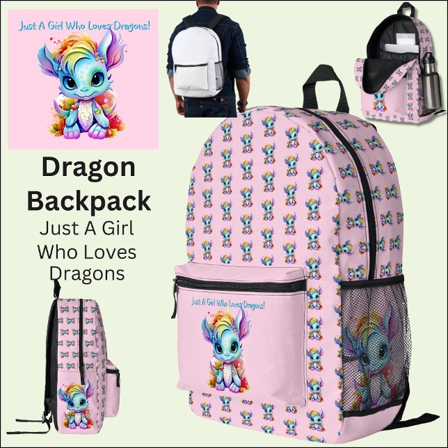 Edit Text, Just A Girl Who Loves Dragons Pink  Printed Backpack (Creator Uploaded)